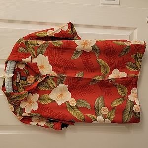Havana Jack Cafe tropical red, green & cream flowered button down shirt, size 1X